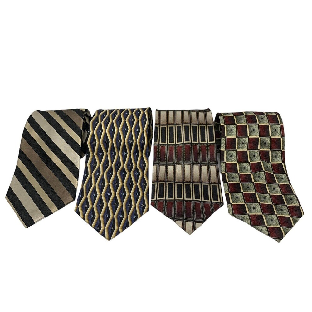 Lot of 4 Croft and Barrow Neckties Neck Tie Silk Striped Squares Rectangles